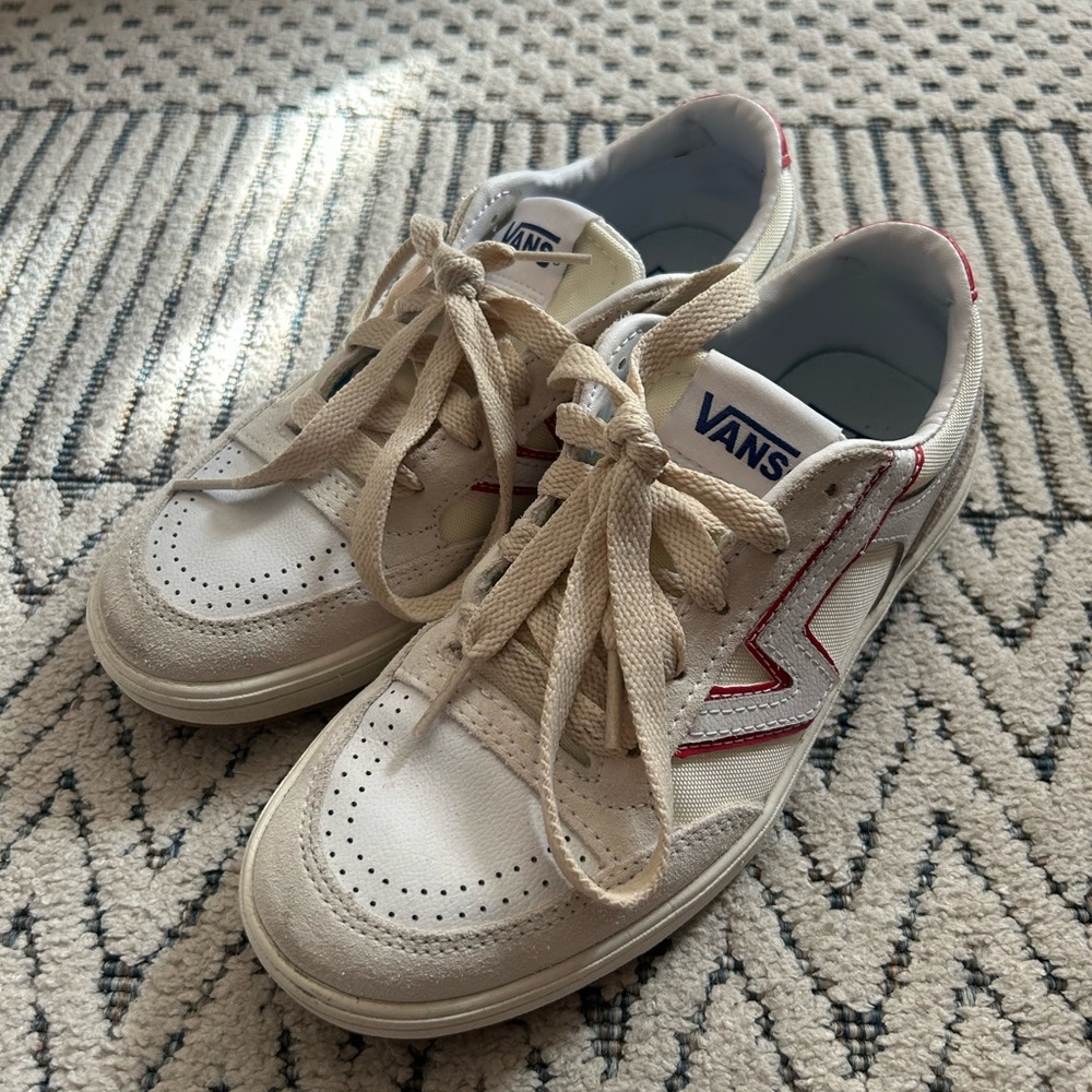 Vans with a vintage style, tan, red, with white!